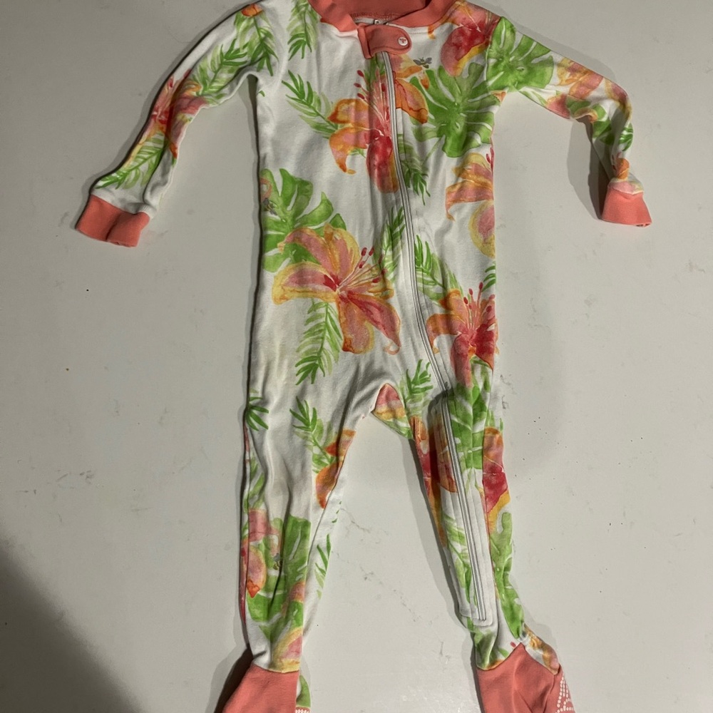 Burt's Bees Baby Floral Footie with Coral and Green